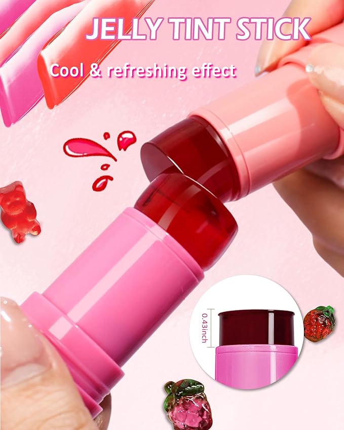 Makeup Jelly Tint, Cooling Water Jelly Tint Red Blush Stick, Sheer Lip & Cheek Tint Stain, Long Lasting Waterproof Jelly Blush Lip Gloss, Vivid Color, Non-Sticky, Buildable Tinted Jelly Lip Stains-03