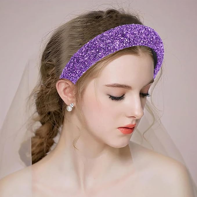 Purple Sparkle Glitter Headband - Wide, Comfortable, High Elasticity - Perfect for Women's Fashion Accessories