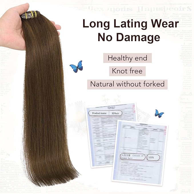 XDhair 18 Inch Medium Brown Hair Extensions Real Human Hair Clip in Extensions 120G 6pcs Clip in Hair Extensions for Women #4 18 Inch