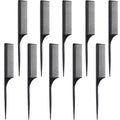 Leinuosen 10 Pcs Rat Tail Comb Styling Carbon Heat Resistant Anti Static Teasing Comb for Back Root Tease Adding Volume Evening Styling(Black)