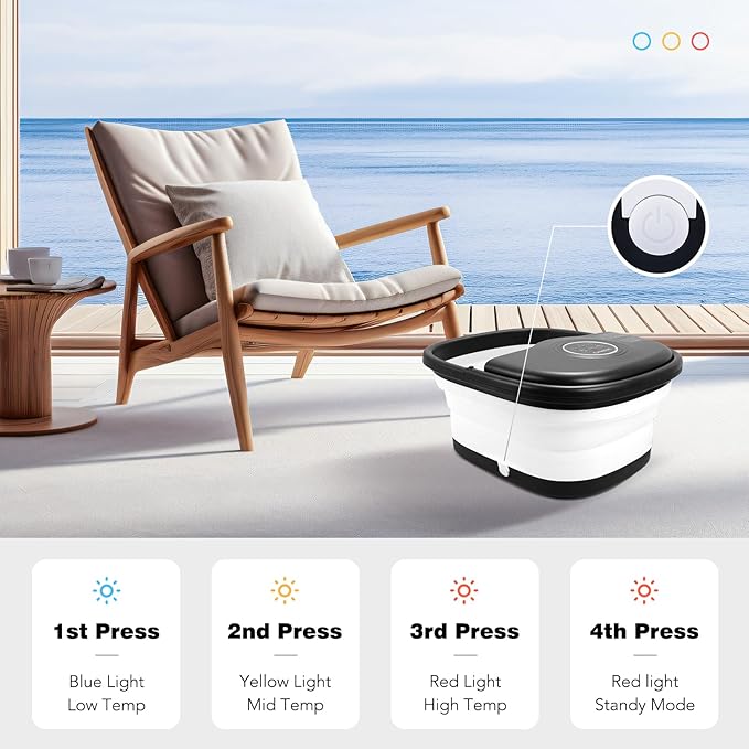 Collapsible Foot Spa Bath with Heat, Remote Control, Temperature Control, Bubbles, Pumice Stone, Red Light, Timer, 16 Massage Roller Pedicure Foot Spa Foot Soaker for Soothe & Relax Tired Feet