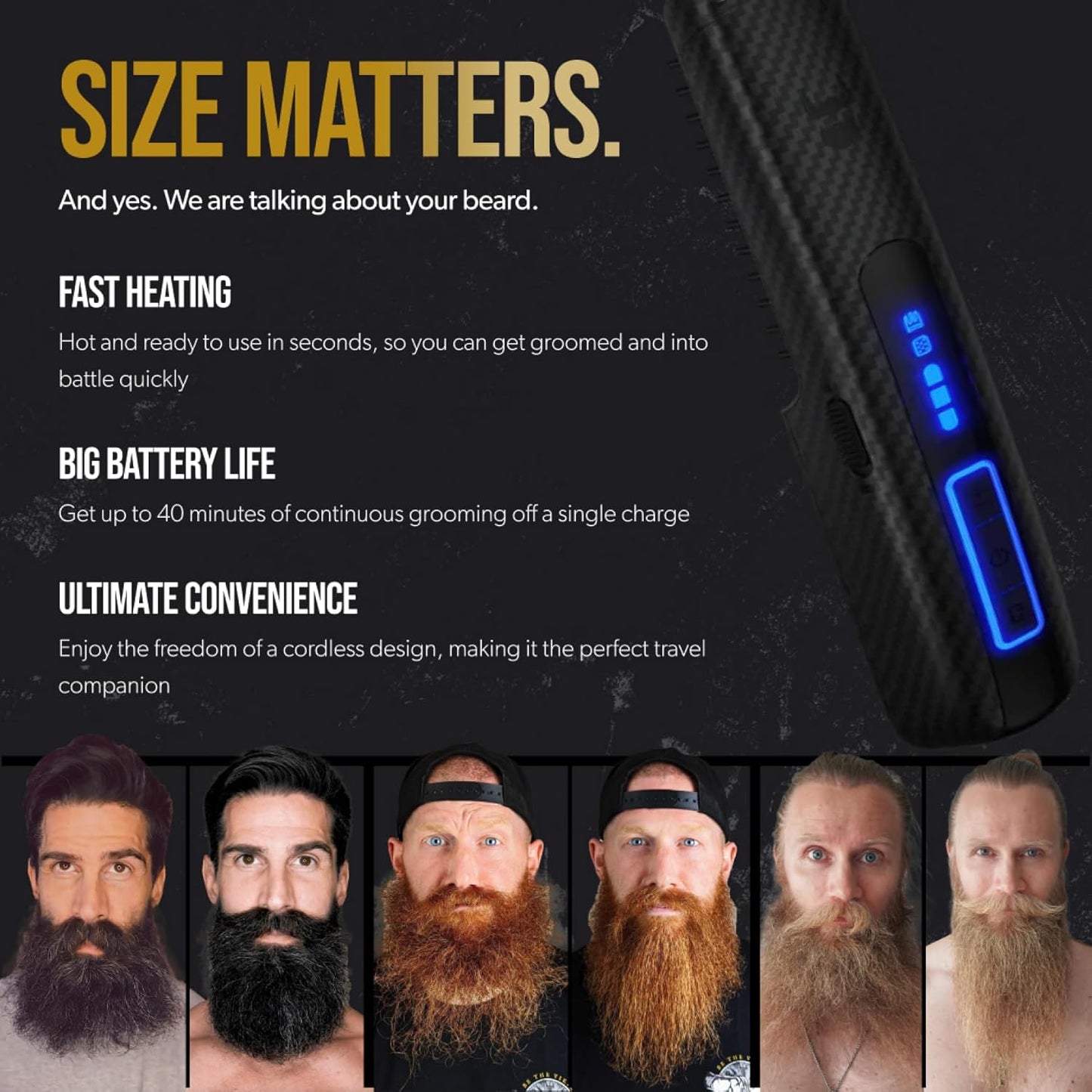 The Beard Struggle Carbon X - Heated Beard Brush + Beard Straightener for Men - Cordless Beard Brush & Straightening Comb - Rechargeable, 3 Heat Settings, Micro-Fibre Protective Sleeve Included