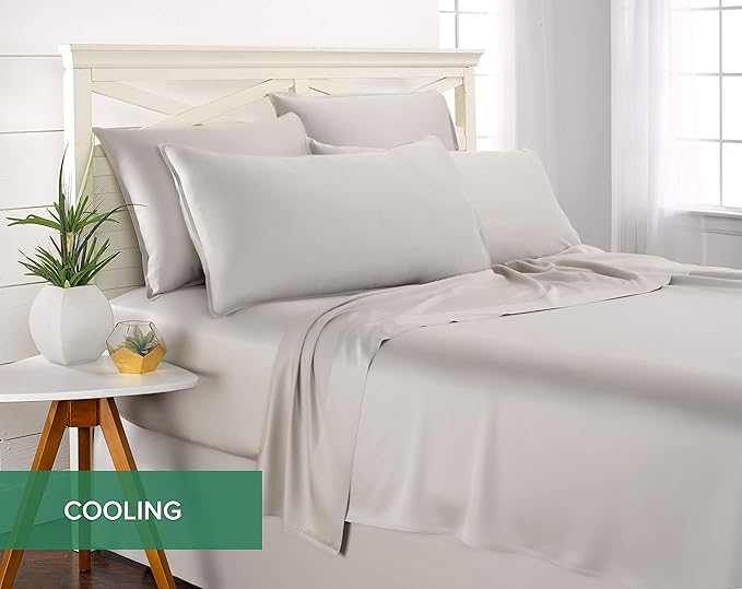 Queen Pillowcases by Pure Bamboo, Genuine 100% Organic Viscose Derived from Bamboo, Luxuriously Soft & Cooling, Double Stitching, Envelope Closure (2 Queen Pillowcases, Silver Pearl)