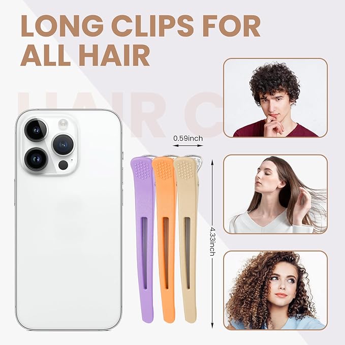 12PCS Hair Clips for Styling - No Crease Hair Clips for Women - Non Slip Duck Billed Hair Roller Clips with Silicone Band - Salon Hair Sectioning Clips Multicolor