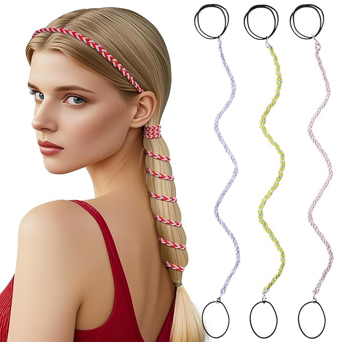 3 Packs Ponytail Holders Hair Ties for Women, Spiral Pony Tails Elastic Braided Hair Holders for Gym Swimming Sports (3pcs16"colorful14)
