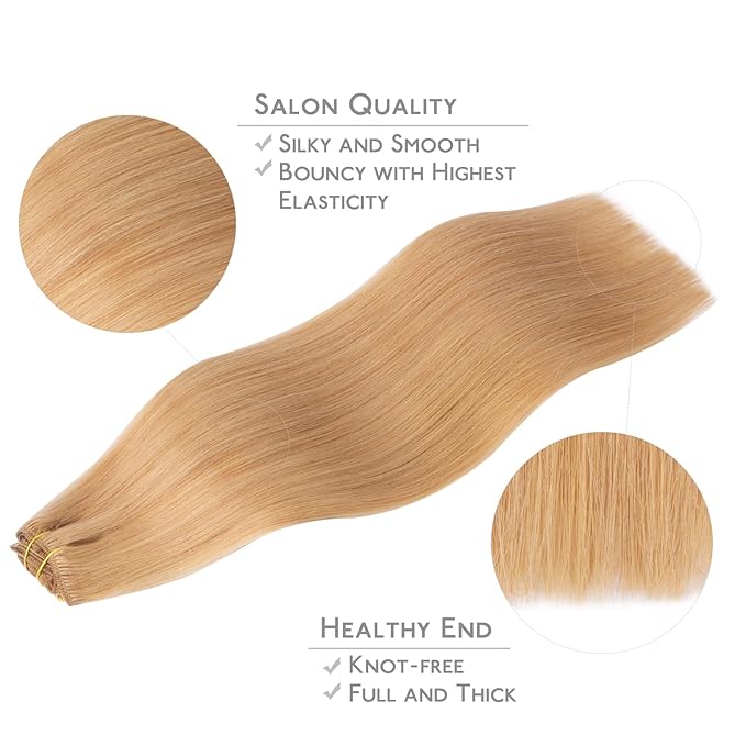 WENNALIFE Clip in Hair Extensions Real Human Hair, 18 Inch 120g 7pcs Remy Hair, Strawberry Blonde Straight Natural Coloured Extensiones De Cabello Humano Con Clip Ins