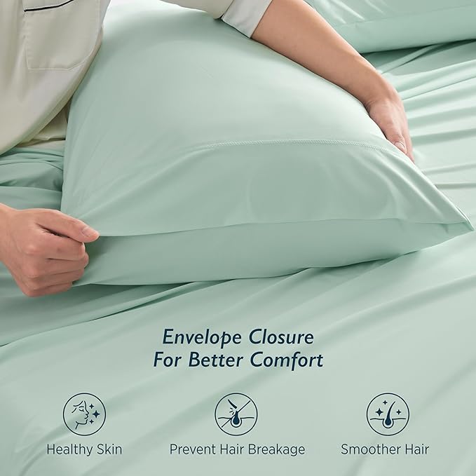 Breescape Cooling Pillow Cases Standard/Queen Size - BlendTek™ Dry & Cool Technology for Hot Sleepers and Night Sweats, 2 Pack Soft & Smooth Pillowcases for Hair & Skin Care, 20" x 30", Mint Green