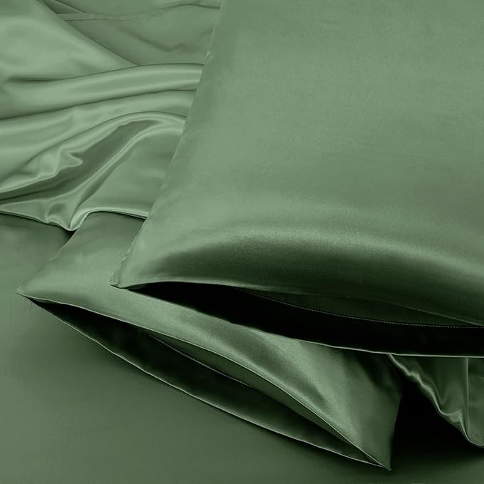 Aormenzy Satin Pillow Cases for Women Standard Size Set of 2, Woodland Green Satin Pillowcase for Hair with Envelope Closure Silky Pillow Covers Wrinkle, Fade Resistant (20x26 Inches)