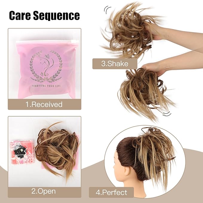 HMD Tousled Updo Messy Bun Hair Piece Hair Extension Ponytail With Elastic Rubber Band Updo Bun Synthetic Hairpieces for Women