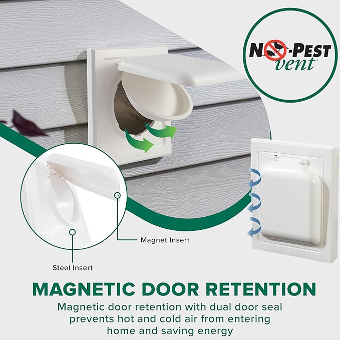 NO-PEST VENT, Exclusive Dual Door Dryer Vent Cover Outdoor 4 inch or Bathroom fan, Made in USA w Highest UV Resistant Plastic in any Outdoor Vent Cover (Brown, 4 inch With 12" Duct Tube)