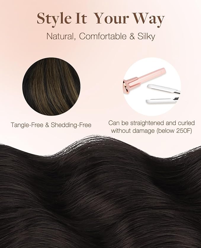GOO GOO Invisi Edge Tape in Hair Extensions Human Hair, 1B/6/1B Balayage Natural Black to Chestnut Brown 10pcs injected with 10pcs classical tape ins, 14inch 50g, Virgin Remy Hair, Natural Look