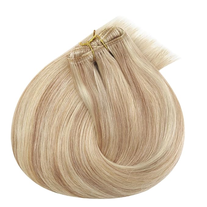 Ve Sunny Blonde Clip in Hair Extensions Real Human Hair for Women Highlight Hair Extensions Clip in Remy Human Hair Full Head Warm Color 7pcs 120g 22inch