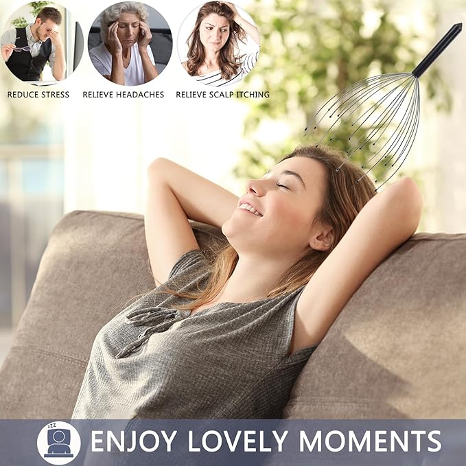 Head Massager Back Scratcher, 20 Fingers Head Scratcher Scalp Massager & Extendable Back Scratcher for Men Women, Christmas Gift Stocking Stuffers for Deep Relaxation, Stress Relief
