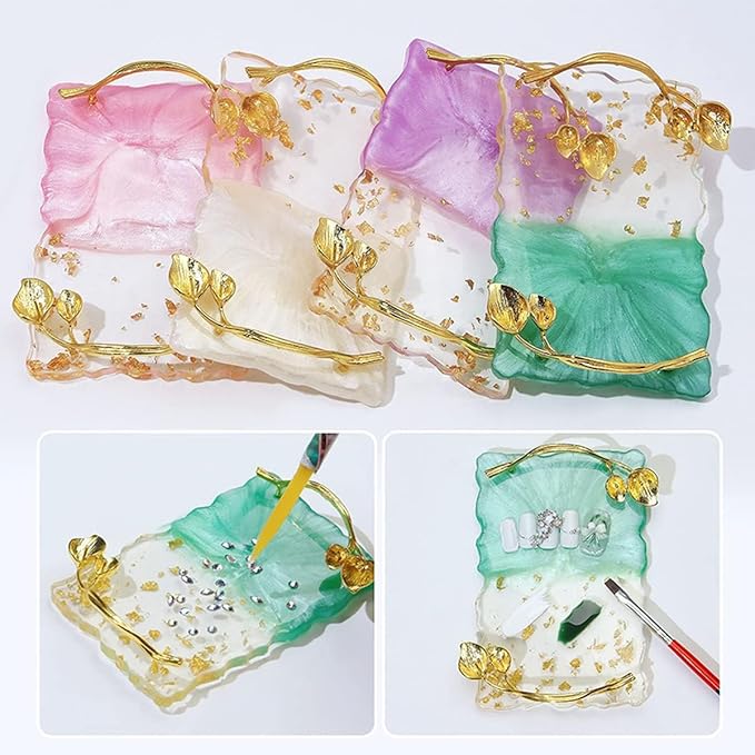 2023 Retro Nail Art Palette, Nail Painting Mixed Color Palette with Leaves Handle, Nail Holder Gel Color Makeup Display Board Pallet (Green)