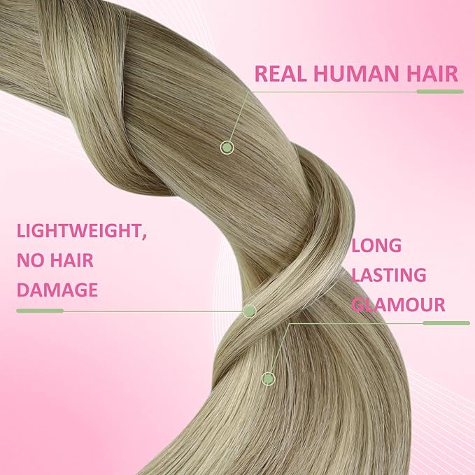 YoungSee Tape in Hair Extensions Balayage Ash Blonde Ombre Platinum Blonde Human Hair Tape in Extensions Balayage Tapes Real Hair Extension Invisible Tape-in Hair Extension for School 18In 50g 20pcs