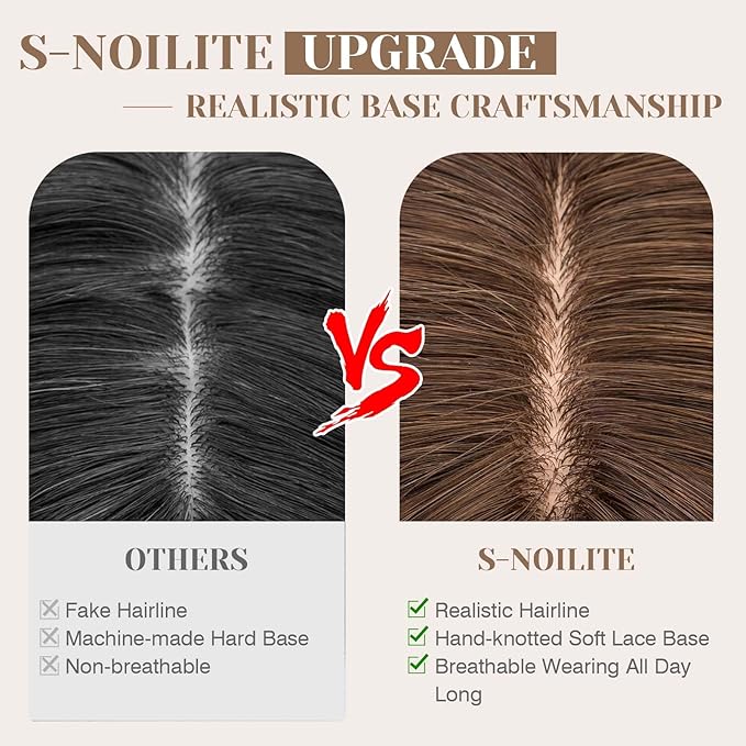 S-noilite Hair Toppers for Women Real Human Hair 3D 360° Cover Clip in 100% Real Human Hair Toppers 3″*4″ Clip in Silk Base 12 inch Dark Brown