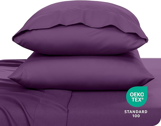 Bare Home Microfiber Pillow Cases - King 20x40 - Cooling Pillowcases - Double Brushed - Easy Care - Envelope Closure (King Pillowcase Set of 2, Plum)