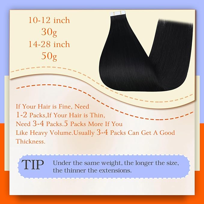 Full Shine Tape in Extensions Human Hair Color 1 Jet Black Remy Tape in Hair Extensions Double Sided Adhesive Seamless Skin Weft Soft Straight Extension 20Inch 100G 40Pcs Add Volume