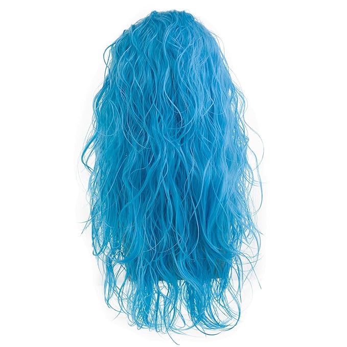 Baruisi Long Curly Wavy Blue Wigs for Men Synthetic Party Halloween Cosplay Hair Wig,Light Blue
