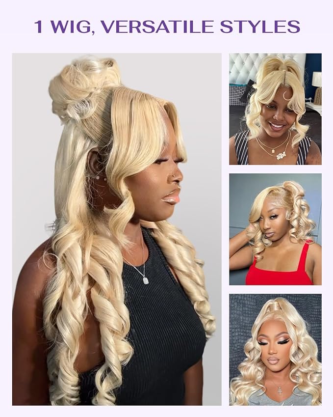 Hidden Strap Body Wave 360 613 Lace Front Wig Human Hair Glueless Wigs Human hair Pre Plucked Pre Bleached 180% Density Blonde Wig With Drawstring HD Full Lace Human Hair Wigs 28Inch