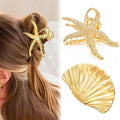 Gold Starfish Hair Clip Seashell Hair Claw Clips for Women Fashion Large Claw Clips for Thick Hair Beach Hair Accessories