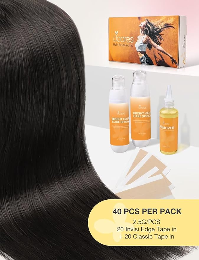 DOORES Seamless Tape in Extensions Human Hair Invisi Edge, Dark Brown 20 Injection Tape-ins with 20 Classic Tape-ins 100g 18 Inch, Injected Tape in Extensions Virgin Hair Thick End