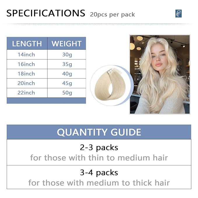COOKAYU Invisible Tape in Hair Extensions, Invisi Edge Tape in Hair Platinum Blonde 50g 20pcs 22Inch Seamless Human Hair Extensions Straight