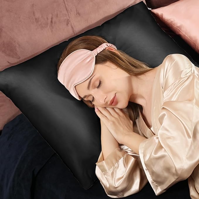 Adubor 100% Silk Pillowcase - Mulberry Silk Pillow Cases, 23 Momme 6A Grade Fibers, Silk Pillow Case for Hair and Skin Health, with Hidden Zipper (Queen 20''x30'', Black, 1PC)