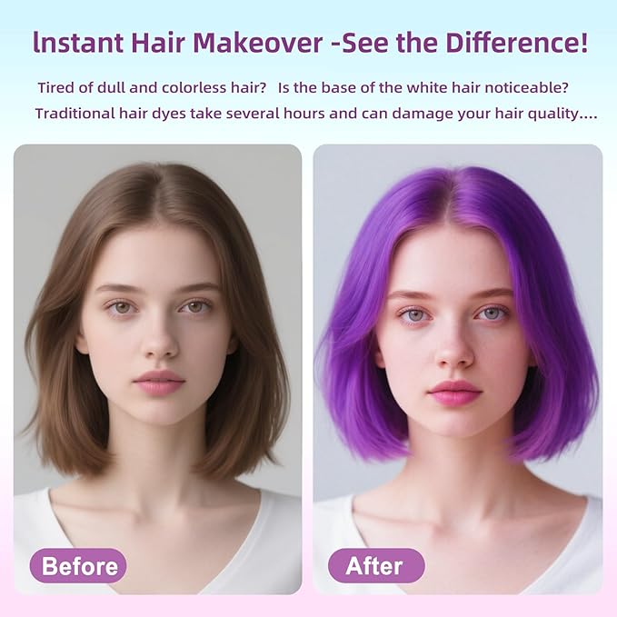 Purple Hair Spray, Temporary Hair Color Spray For Kids Women Men,Temporary Hair Dye Washable Hair Color Wax,Non-Sticky Color Hair Spray for Halloween Crazy Hair Day,Cosplay Party DIY,Christmas(Purple)