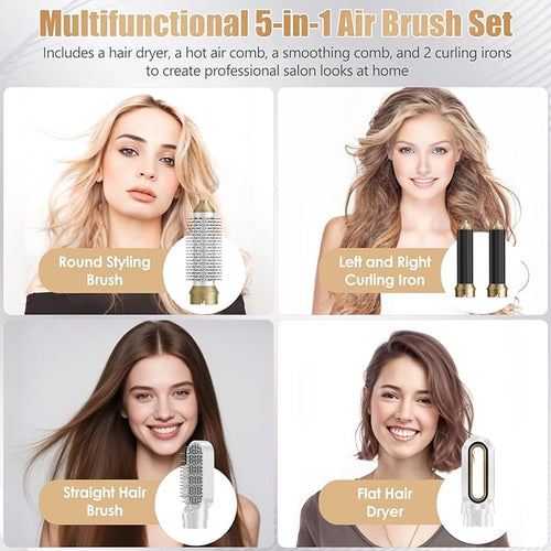 5 in 1 Hot Air Brush, Blow Dryer Brush & Auto Air Curling Wrap Hair Styler, 1000W Professional Hair Styling Tools Negative Ion Hair Dryer Brush for Drying, Curling, Straightening & Styling