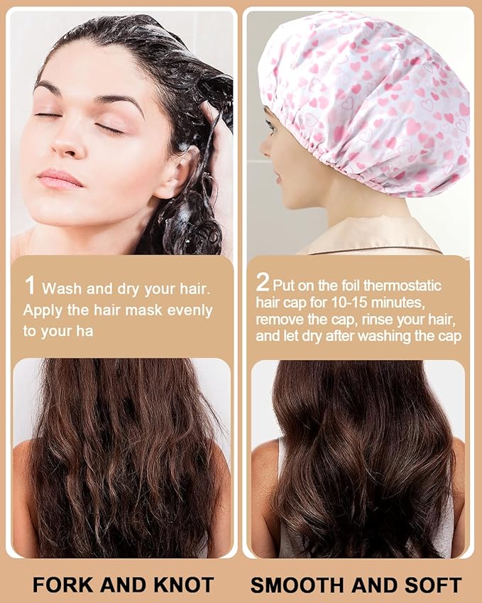 YIZIJIZI 2 Pieces Heat Cap for Deep Conditioning, Conditioning Cap Made of Aluminum Foil for Home and Salon Use, Hair Dyeing（Pink heart）
