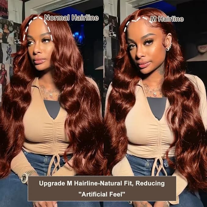 BVH 28 Inch Reddish Brown 13x6 Lace Front Wigs Human Hair Body Wave Wigs Human Hair 200 Density Hd Lace Frontal Wigs M Hairline 33# Brown Wigs (13x6 Reddish Brown Lace Front Wigs Human Hair, 28 Inch)