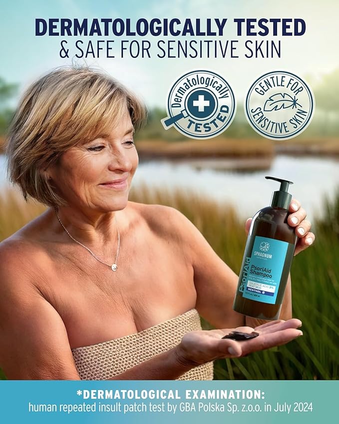 Sphagnum Botanicals Psoriasis Shampoo with Salicylic Acid – Natural Scalp Treatment for Dry, Itchy, Flaky Scalp with Menthol & Peat Mud – Sulfate-Free, Gentle Formula – 8.45 fl oz