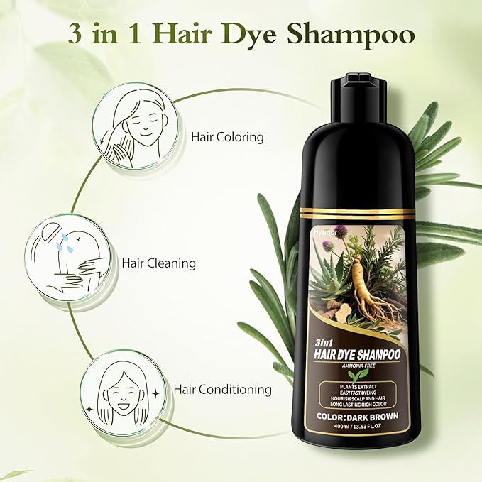 Dark Brown Hair Dye Shampoo,Gray Hair Cover up Herbal Semi-Permanent Hair Color Shampoo for Women Men