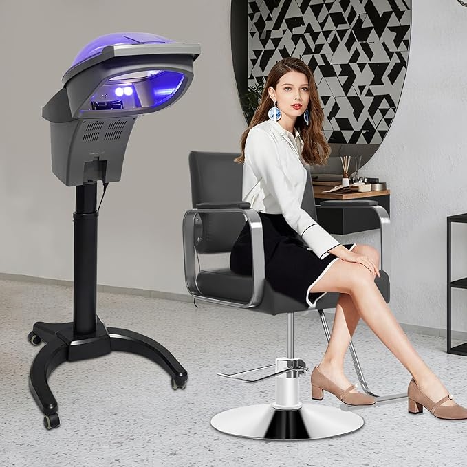 7-Color Hair Steamer, 700w Professional Standing Steam Machine with Adjustable Height, Hair Color Processing Steamer for Salons, Barbershops (Black)