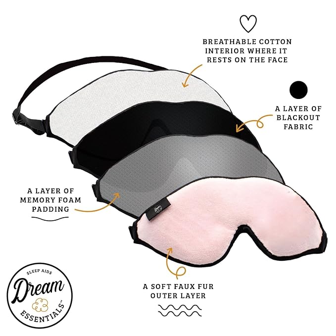 Dream Essentials Escape Luxury Sleep Mask Kit with Eye Cavities, Earplugs and Carry Pouch - Princess Pink Pink, Gift Set