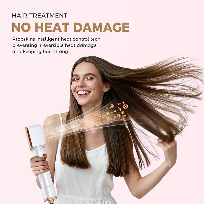 6 in 1 Air Styler Magic Hair Dryer Brush, Negative Ionic Blow Dryer Brush & 3 Heat Settings, Detachable Auto Curling & Straightening Volumizing, Frizz-Free Styling, Salon to Home Use (White-Blue)