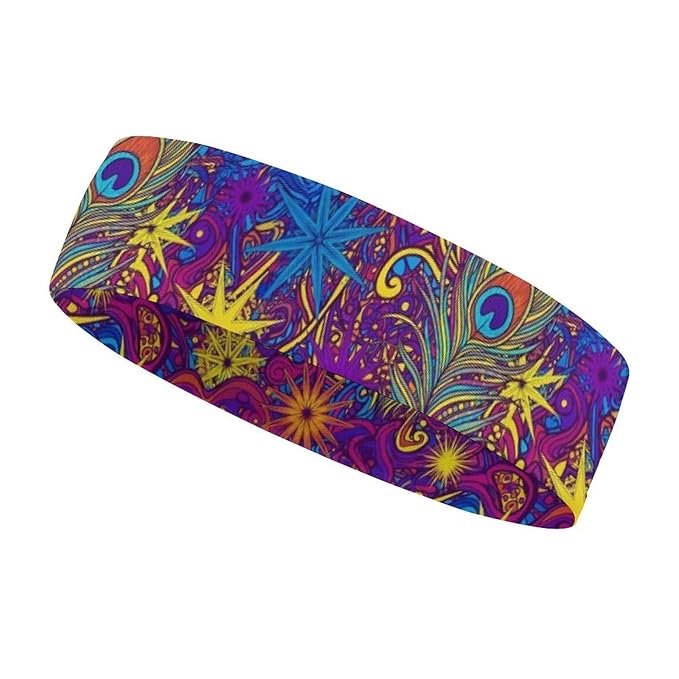 Sport Headbands for Men & Women, Trippy Peacock Feathers Workout Sweatband for Running, Cycling, Football, Yoga