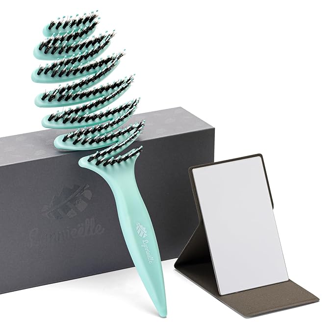 Enhanced Hair Brush - Tailored for Every Hair Type! Detangling with Durable Boar Bristles, Vented & Curved Paddle for Scalp Massage, Aqua