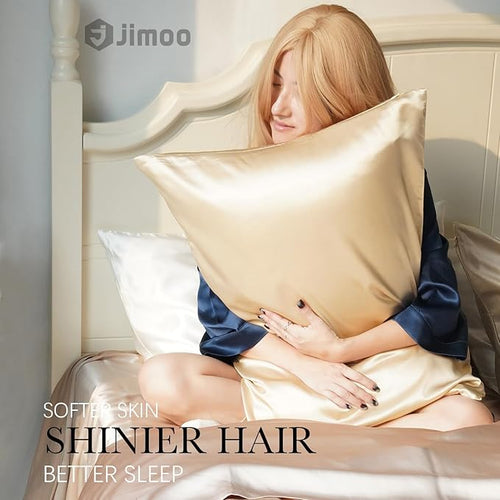 100% Mulberry Silk Pillowcase for Hair and Skin, 22 Momme Natural Silk Pillow Case with Zipper, Both Sided Pure Silk Pillow Cover for Women Mom Men (Beige, Queen 20''×30'')