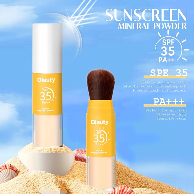 Mineral Sunscreen Setting Powder, Mineral Brush Setting Face Powder Makeup SPF 35 PA Oil Control Natural Matte Finish, Lightweight Breathable Concealer Brush Powder (Translucet, 8g)
