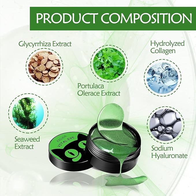 Eye Mask-Seaweed Under Eye Patches with Collagen &Sodium Hyaluronate, Pure Natural Extracts For Wrinkles, Puffy Eyes & Dark Circles, for Youthful Appearance & Reduction of Fine Lines (60 Pcs)