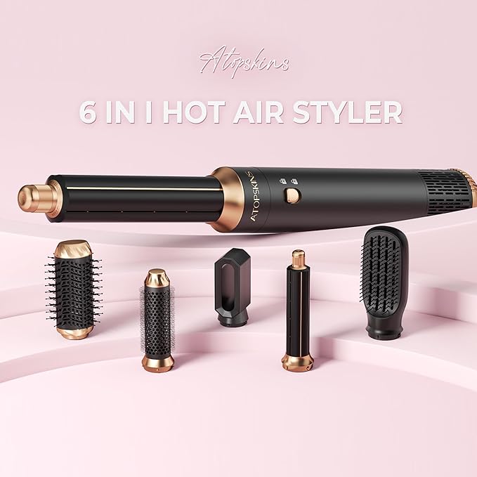 6 in 1 Blow Dryer Brush Set & Hot Air Styler, Negative Ionic Hair Dryer Brush Hair Styling Tools for Fast Drying Straightening Curling Voluming, Ideal Gifting for Women (Black)