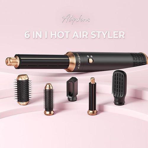 6 in 1 Blow Dryer Brush Set & Hot Air Styler, Negative Ionic Hair Dryer Brush Hair Styling Tools for Fast Drying Straightening Curling Voluming, Ideal Gifting for Women (Black)