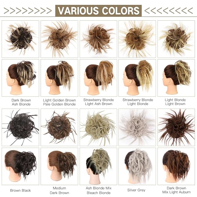 HMD Tousled Updo Messy Bun Hairpiece Hair Extension Ponytail with Elastic Rubber Band Updo Ponytail Hairpiece Synthetic Hair Extensions Scrunchies Ponytail Hairpieces for Women