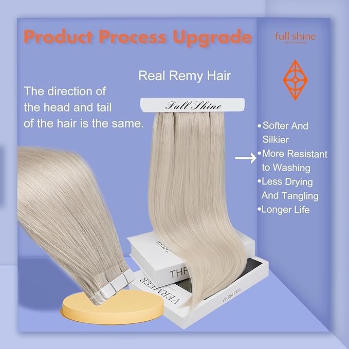 Full Shine Tape in Hair Extensions Human Hair Blonde Color 1000 Tape Extensions Silky Straight Remy Hair Extensions Real Human Hair Double Sided Tapes Brazilian 50 Grams 24 Inch 20Pcs Add Length