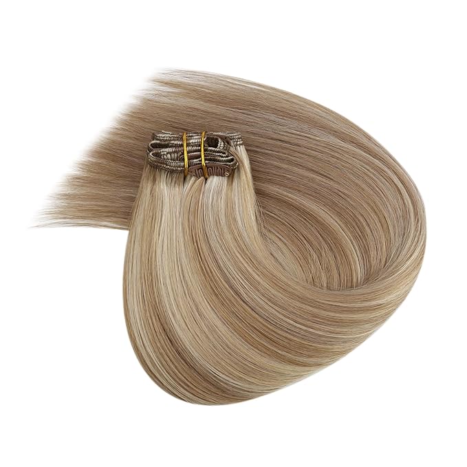 Ve Sunny Blonde Clip in Hair Extensions 22inch Human Hair Clip in Extensions Straight Real Hair Extensions Clip in Human Hair Daily Use