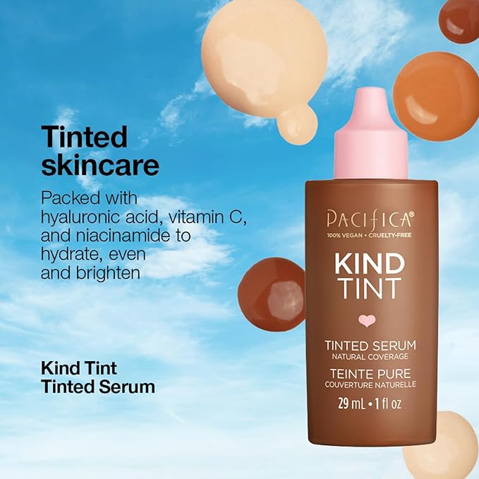 Pacifica Beauty Kind Tint Tinted Serum, Skincare, Vegan Collagen, Hyaluronic Acid, Vitamin C, Niacinamide, Caffeine, Hydrating, Lightweight Foundation, Natural Dewy Skin, Shade 24, 1 fl oz (1 Count)