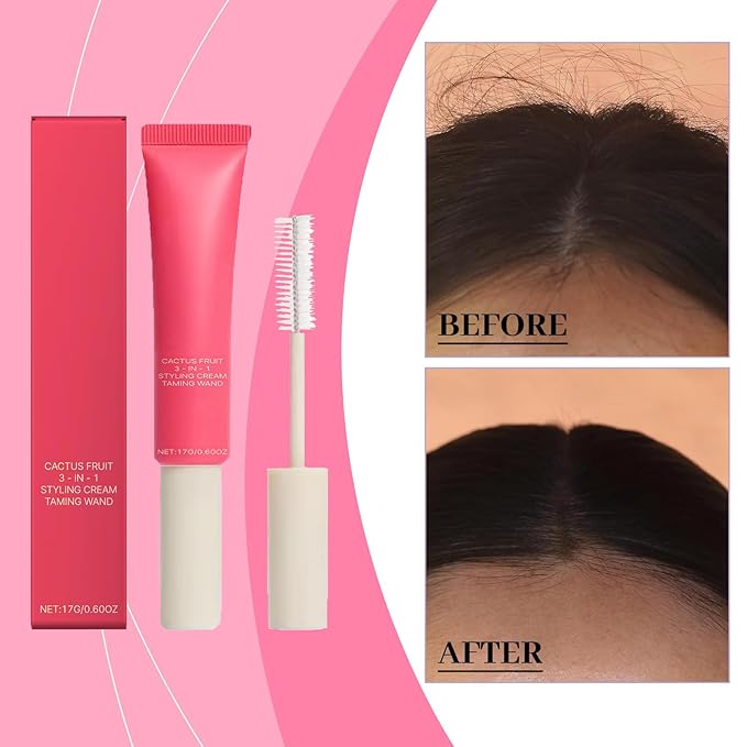 3-In-1 Hair Cactus Fruit Styling Cream & Hair Taming Wand– Hair Care Styling Cream,Tame Flyaways,Style Edges,Natural Shine,Light and Non-Greasy ﻿ (2 PCS)