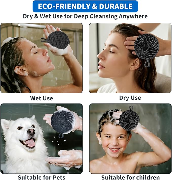 Larger Silicone Body Scrubber&Scalp Massager Hair Growth (Black)